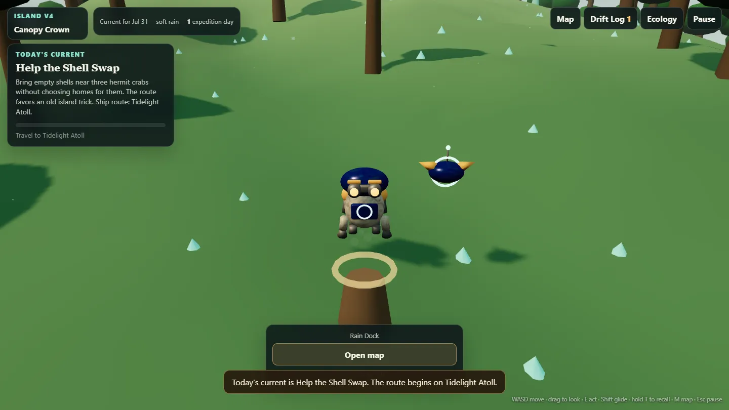 The Explorer Robot and Mote in the three-island archipelago of Island V4.