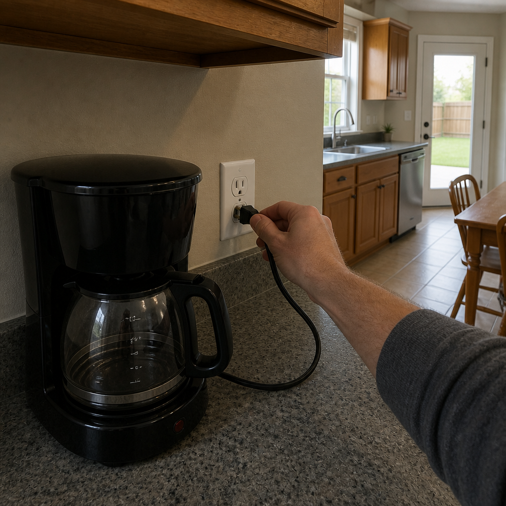 Generated John&rsquo;s World coffee pot demonstration frame 1 from the making-the-coffee sequence.