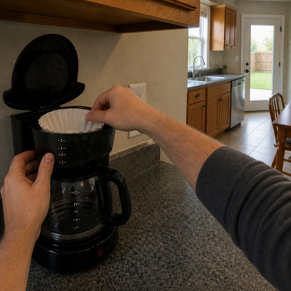Generated John&rsquo;s World coffee pot demonstration frame 3 from the making-the-coffee sequence.