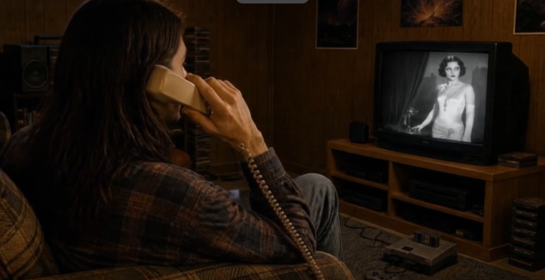 Generated basement scene from John’s World 1995 with a television setup and SNES cartridge still present.