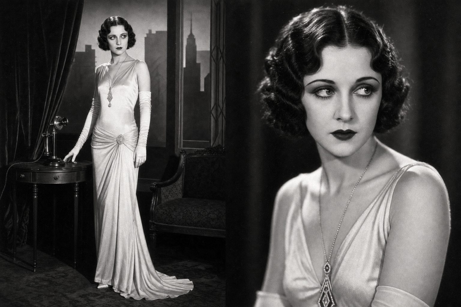 Generated JW1925 frame showing the 1920s silent-film actress from a changed camera perspective.