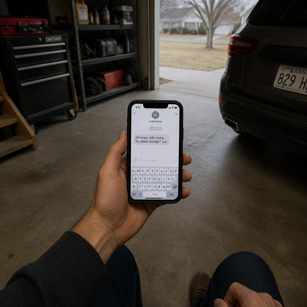 Generated phone-screen frame that advanced too far into a message interaction.
