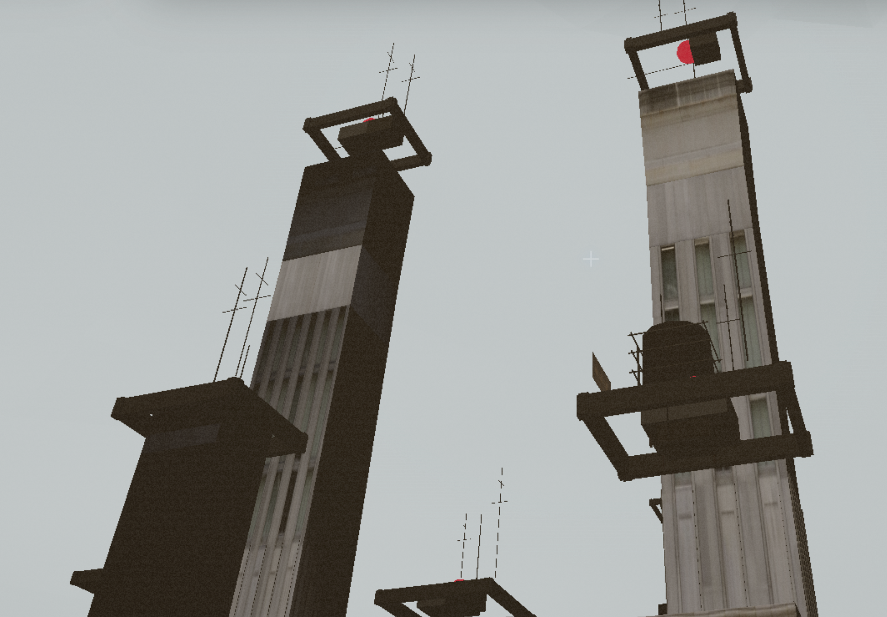 Noticed these odd buildings while flying around the scene. Antenna? Towers? Also looks like they have lifts and radio equipment on theme. Strange media from the original Advisory Hour note.