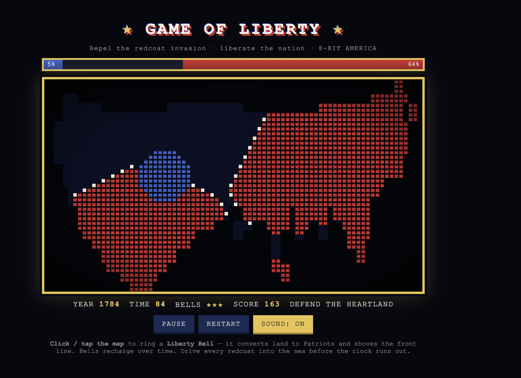 GAME OF LIBERTY — an 8-bit territory battle for the soul of a nation screenshot from the original Substack post.