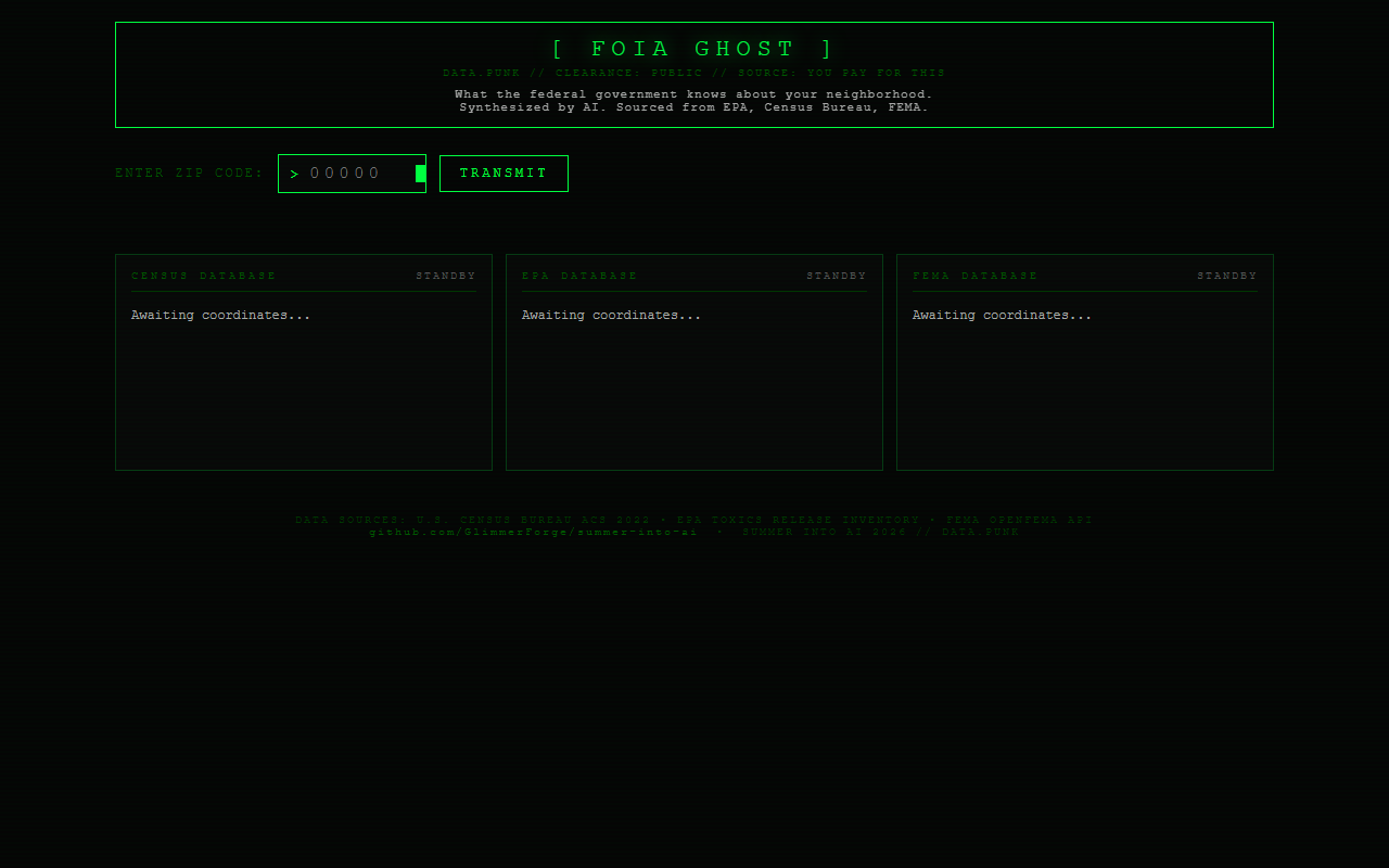 Summer into AI 2026: FOIA Ghost screenshot from the original Substack post.