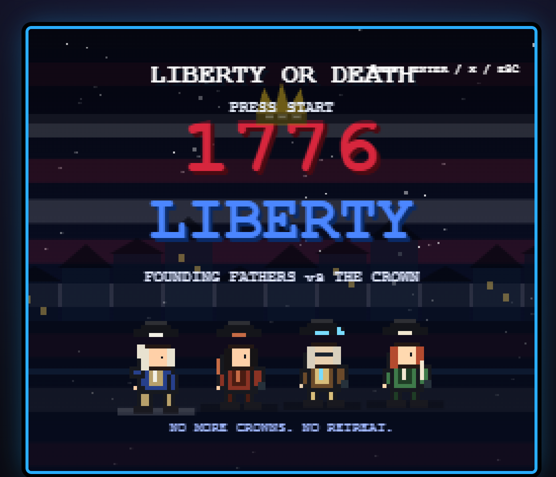 Summer into AI 2026: Megaman 1776 or "Liberty of Death 1776: Liberty, Founding Fathers vs The Crown" screenshot from the original Substack post.