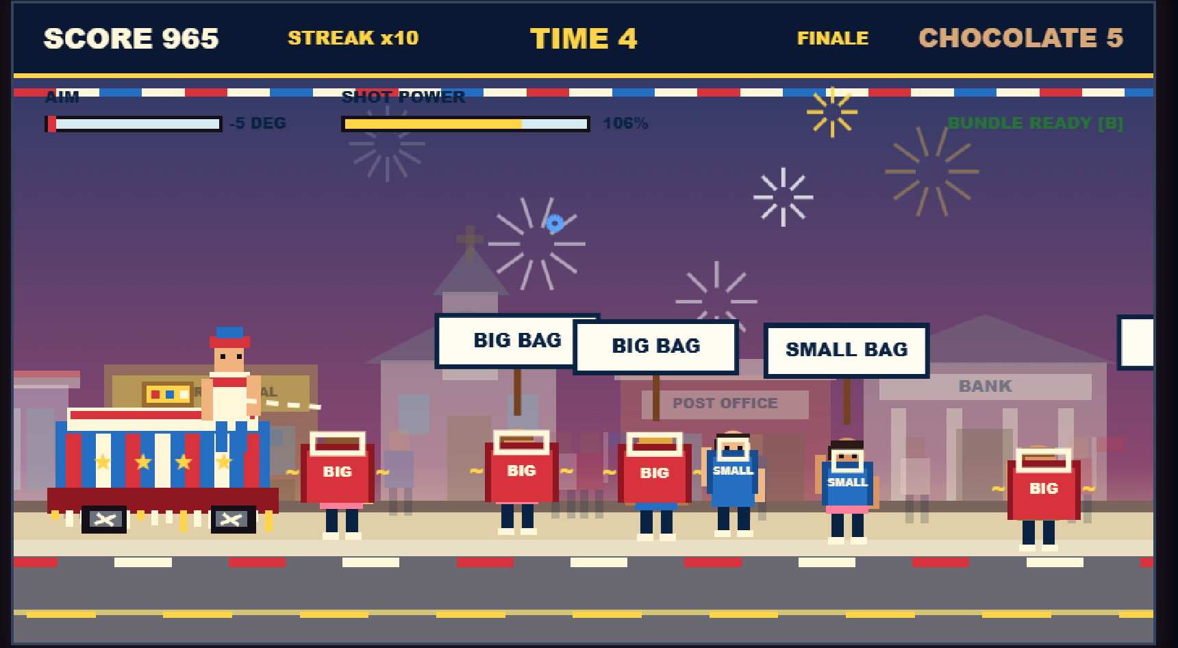 Parade Candy Chaos gameplay screenshot with the parade float, crowd, and candy inventory interface.