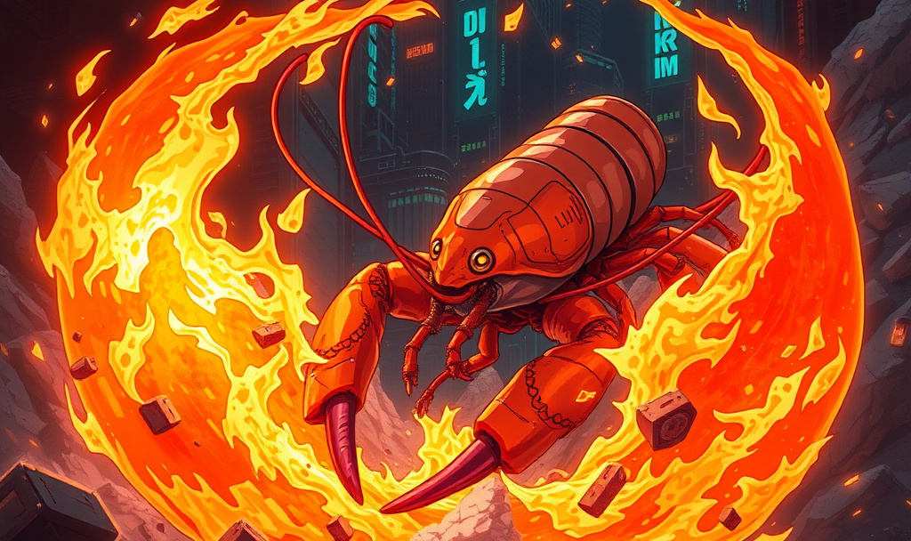 cyberpunk anime manga lobster doing battle