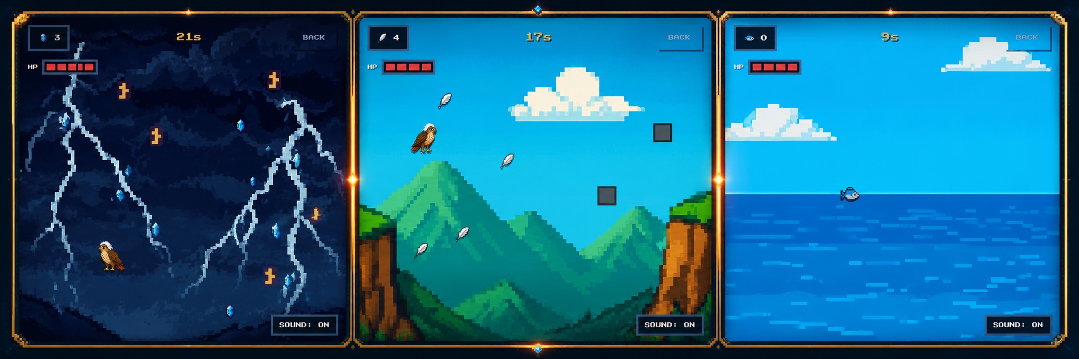 Sky King submission banner with retro bird game scenes