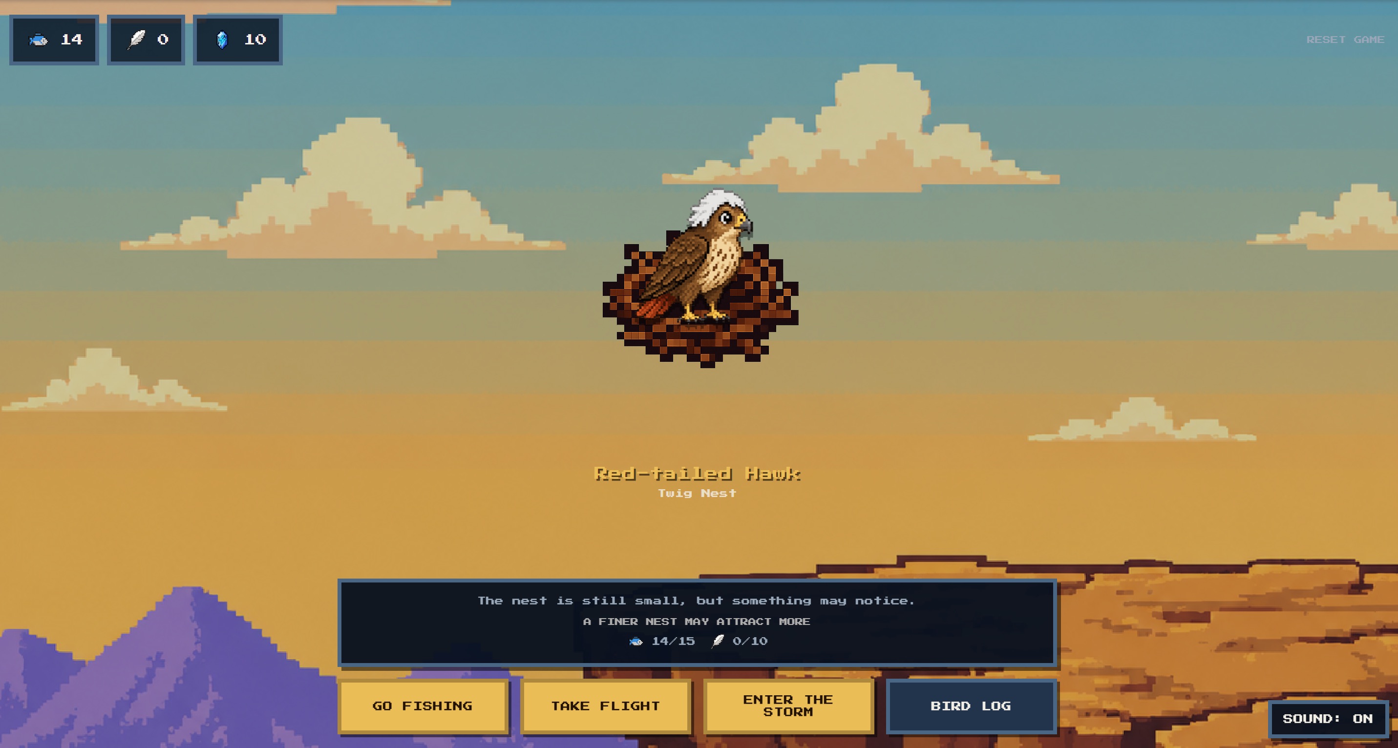 Sky King game scene with retro pixel-art birds and interface