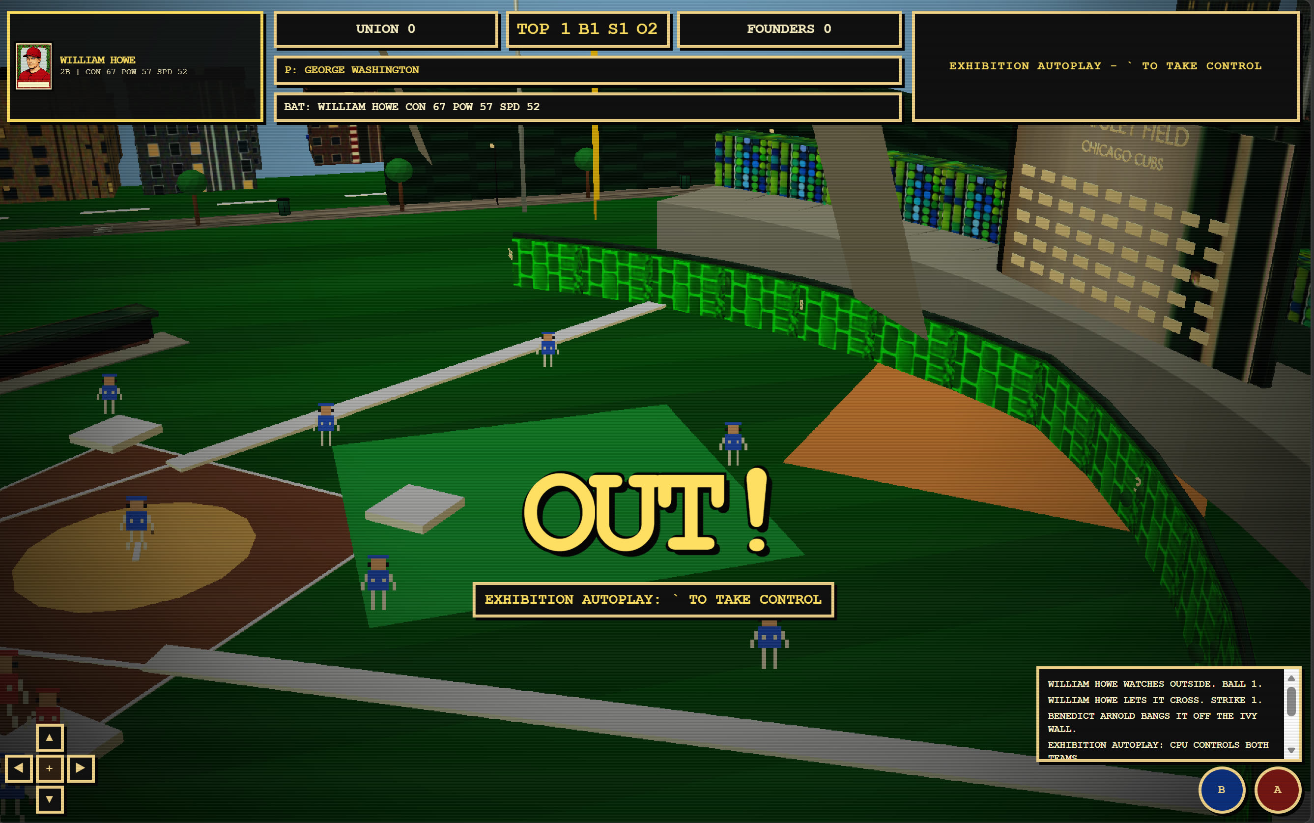 Timestorm Baseball prototype view showing a stylized baseball field with players positioned for play