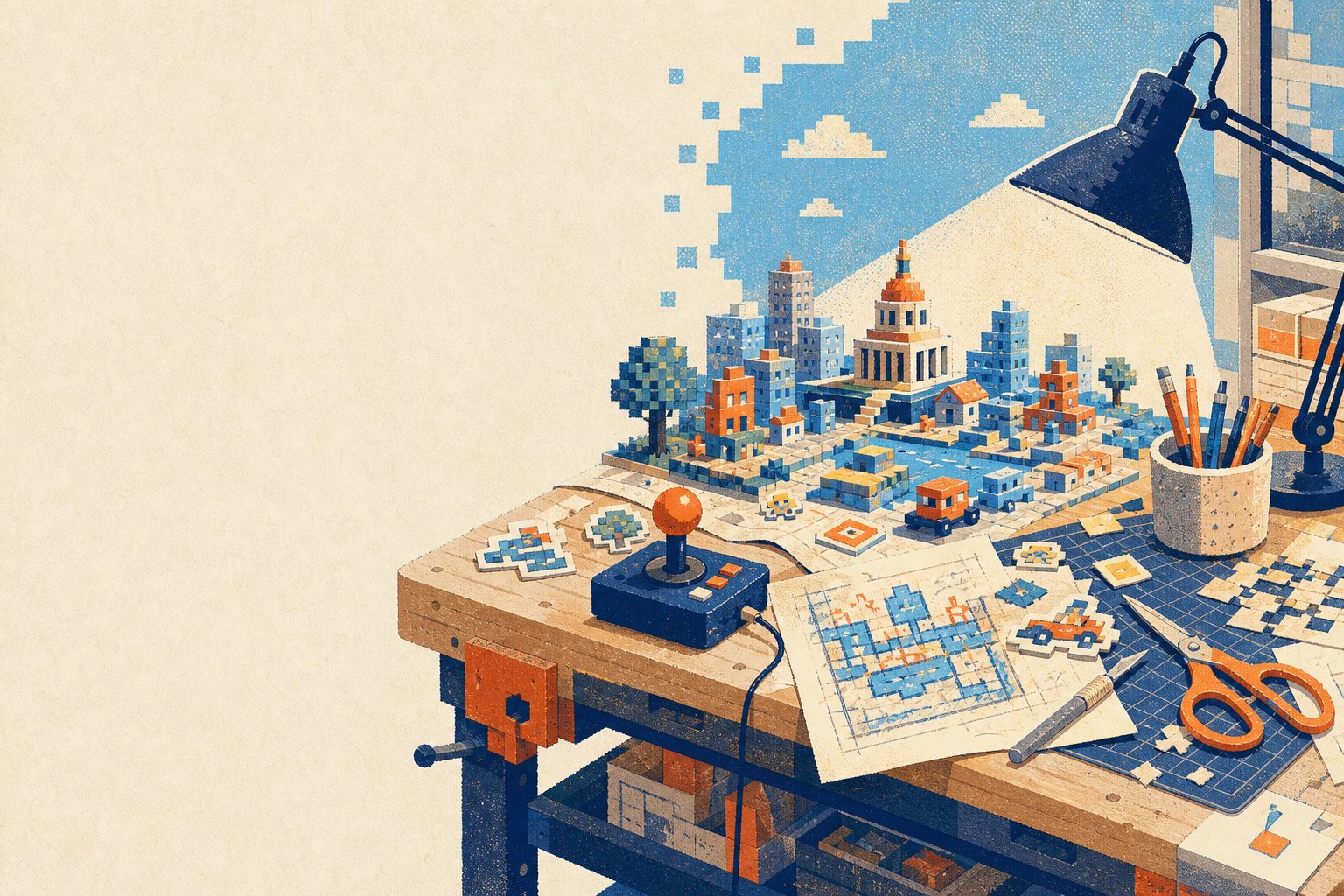 Original editorial illustration for Week 1: 8-Bit America
