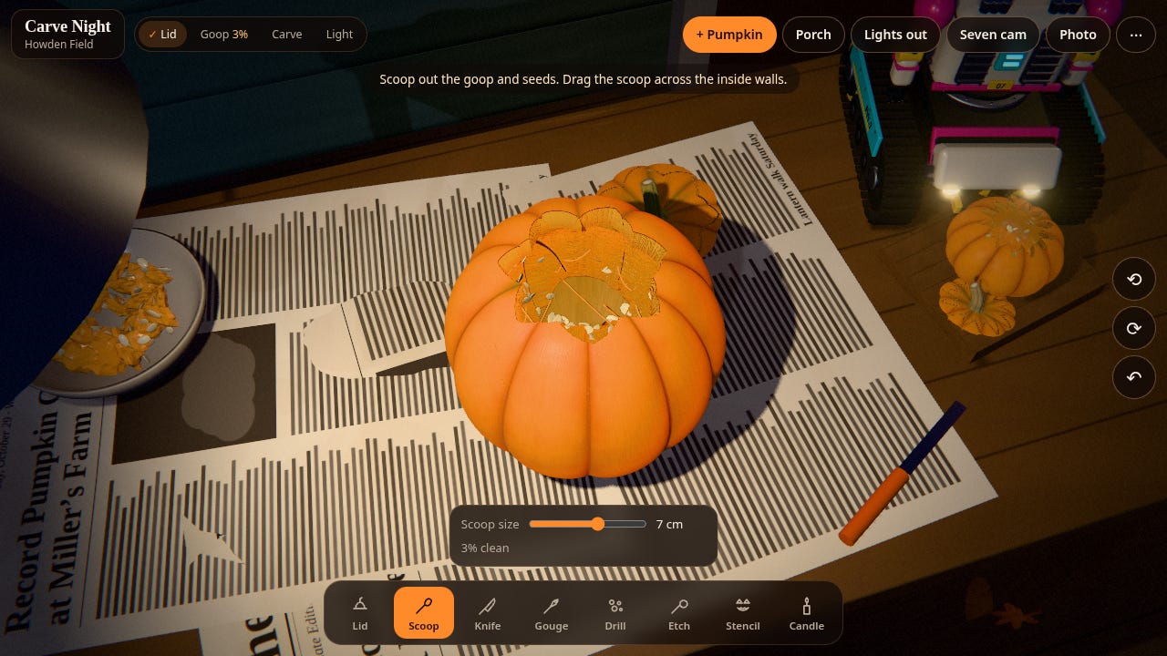 Videolab: Seven Carves a Pumpkin image from the original Advisory Hour post.